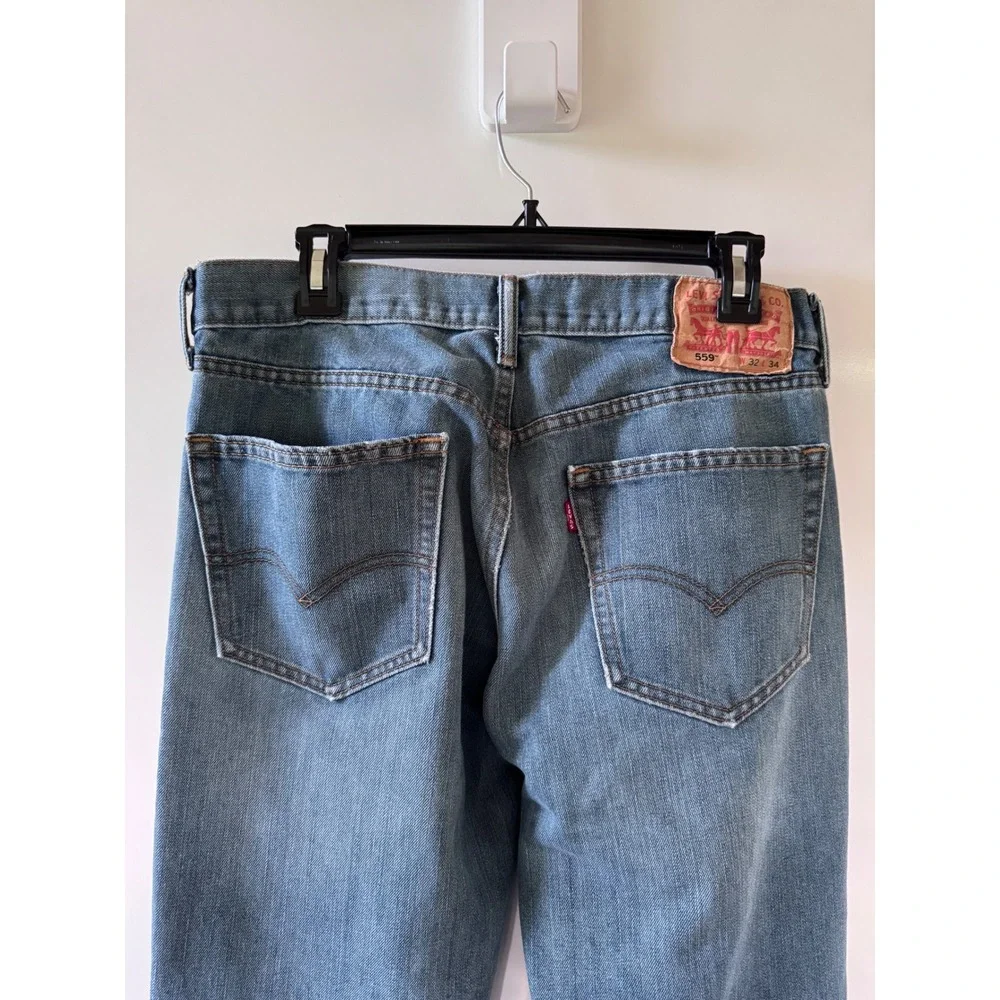 Levis 559 Mens Relaxed Straight Leg Jeans Medium Wash Blue Denim 33x34
